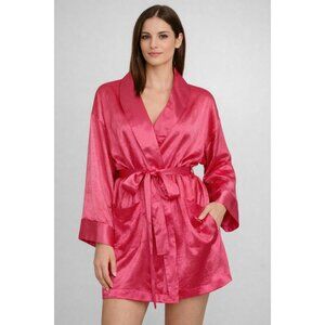 NWT Victoria's Secret Gold Label Deadstock Vintage Hot Pink Satin Robe with Belt